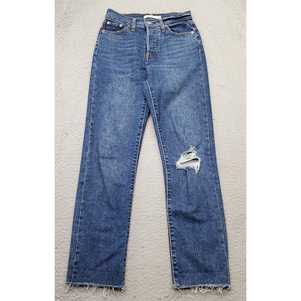 Levi's Jeans Womens 25 Blue Distressed Raw Hem Wedgie Straight Leg Button Fly